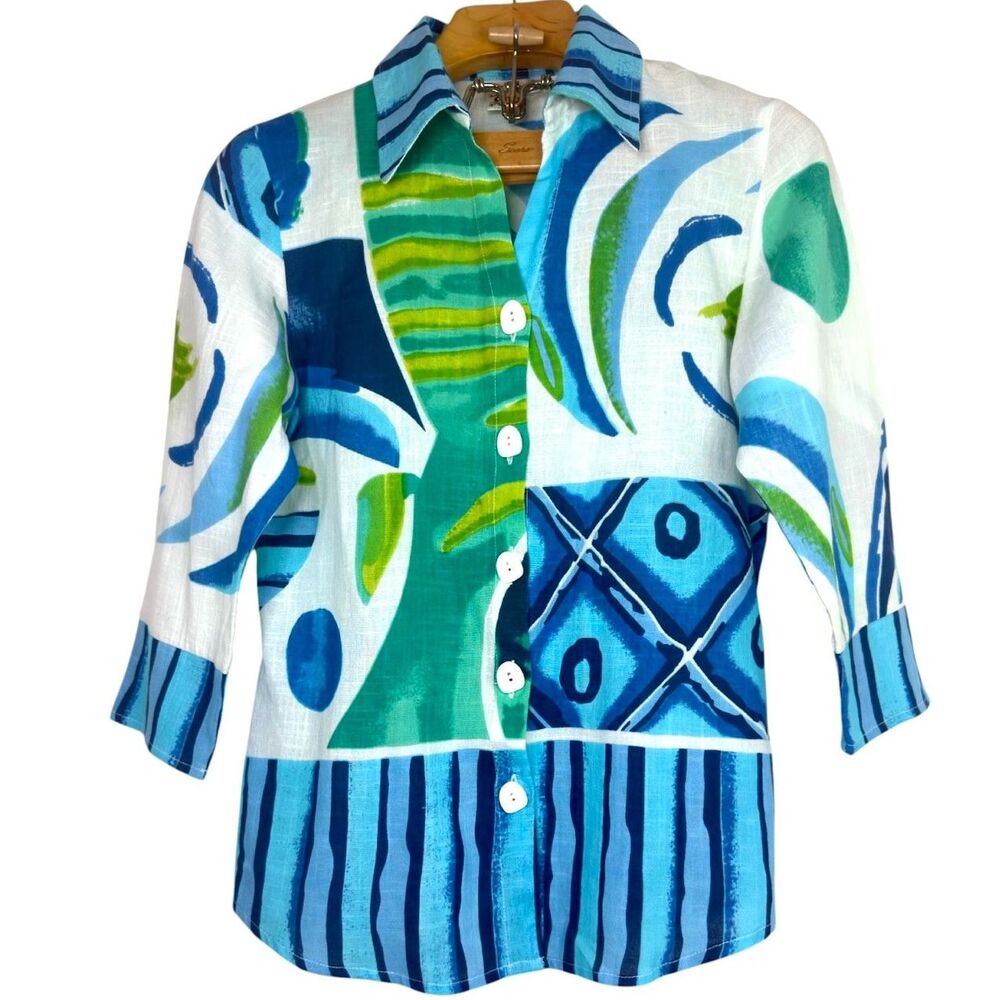 Parsley & Sage Art-To-Wear Tunic Top Button Front Beach Resort Blouse Size: S